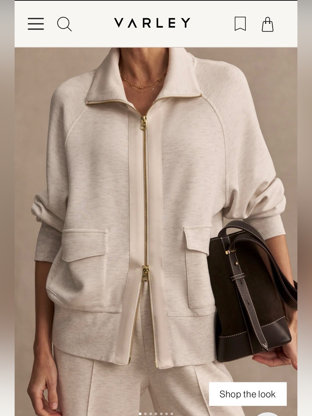 Varley Roxbury Zip-Through - Ivory Marl (M) - WORN ONCE